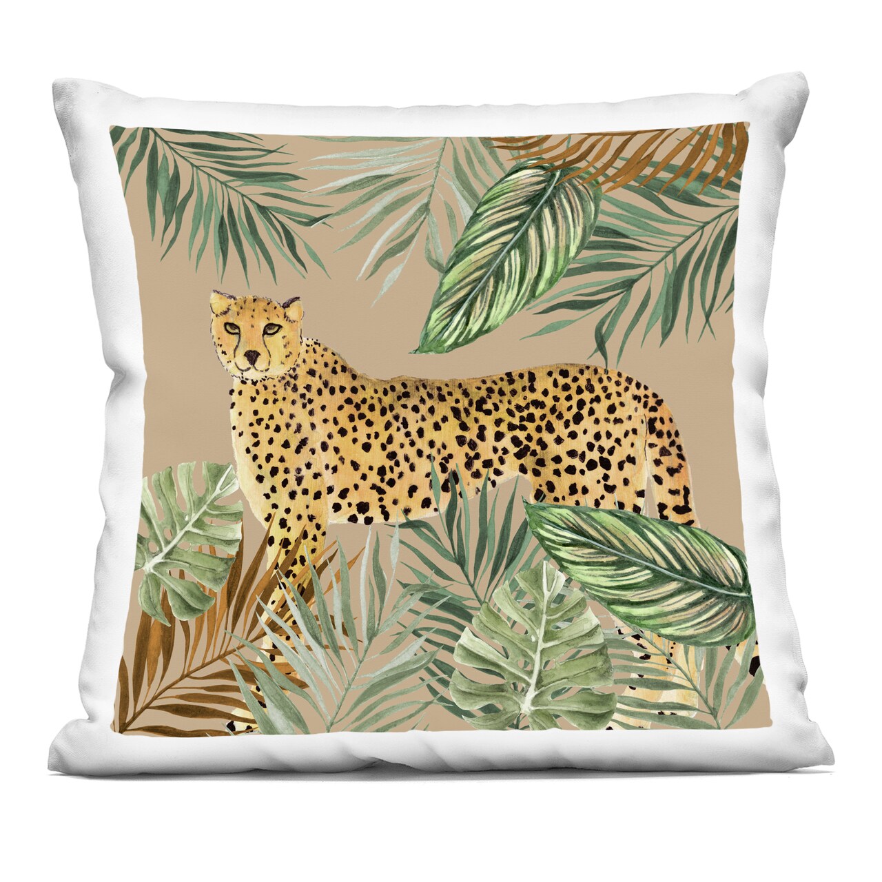 Stupell Industries Palm Leaves Around Leopard Decorative Printed Pillow design by Janet Tava, 18 x 7 x 18